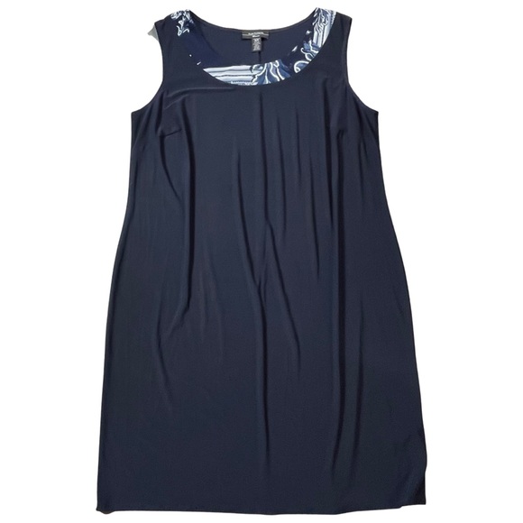 R & M Richards Size 16W Navy Blue Sleeveless Flyaway-Airbrush Necklace Dress EUC - Picture 6 of 14